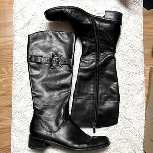 ITALIAN Black Leather Zip-Up Knee High Heel Boot size 8-8.5